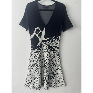 Yigal Azrouël Jacquard Fit and Flare Dress Size L Black White